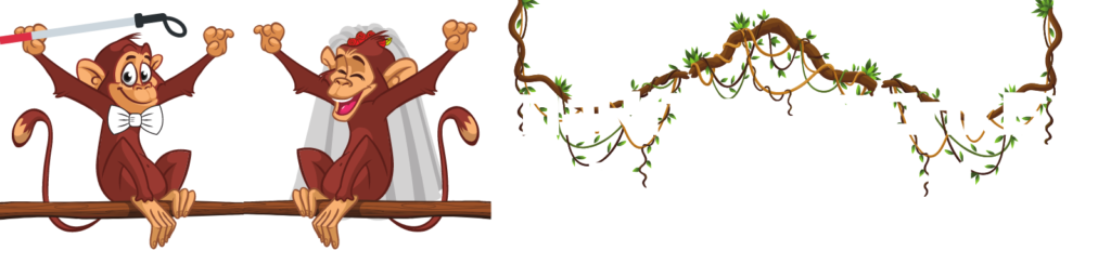 Banner for Marital Monkey Coaching with husband and wife monkeys; the groom has a guide cane.